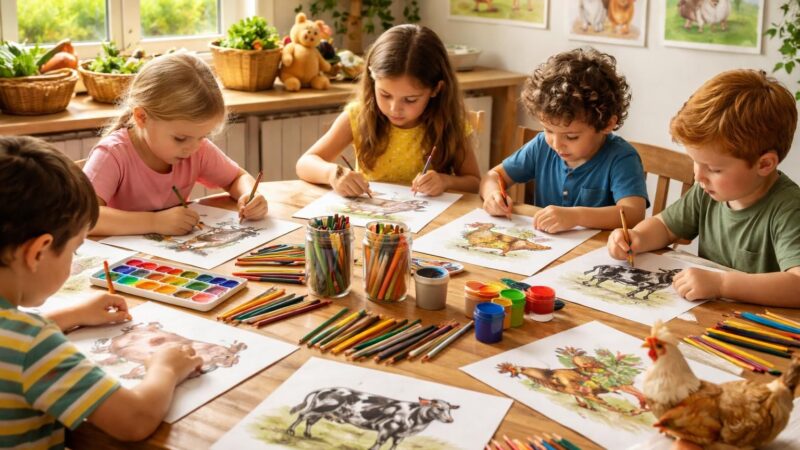découvrez comment organiser un atelier de coloriage sur le thème des animaux de la ferme pour enfants, une activité ludique et éducative parfaite pour stimuler leur créativité.