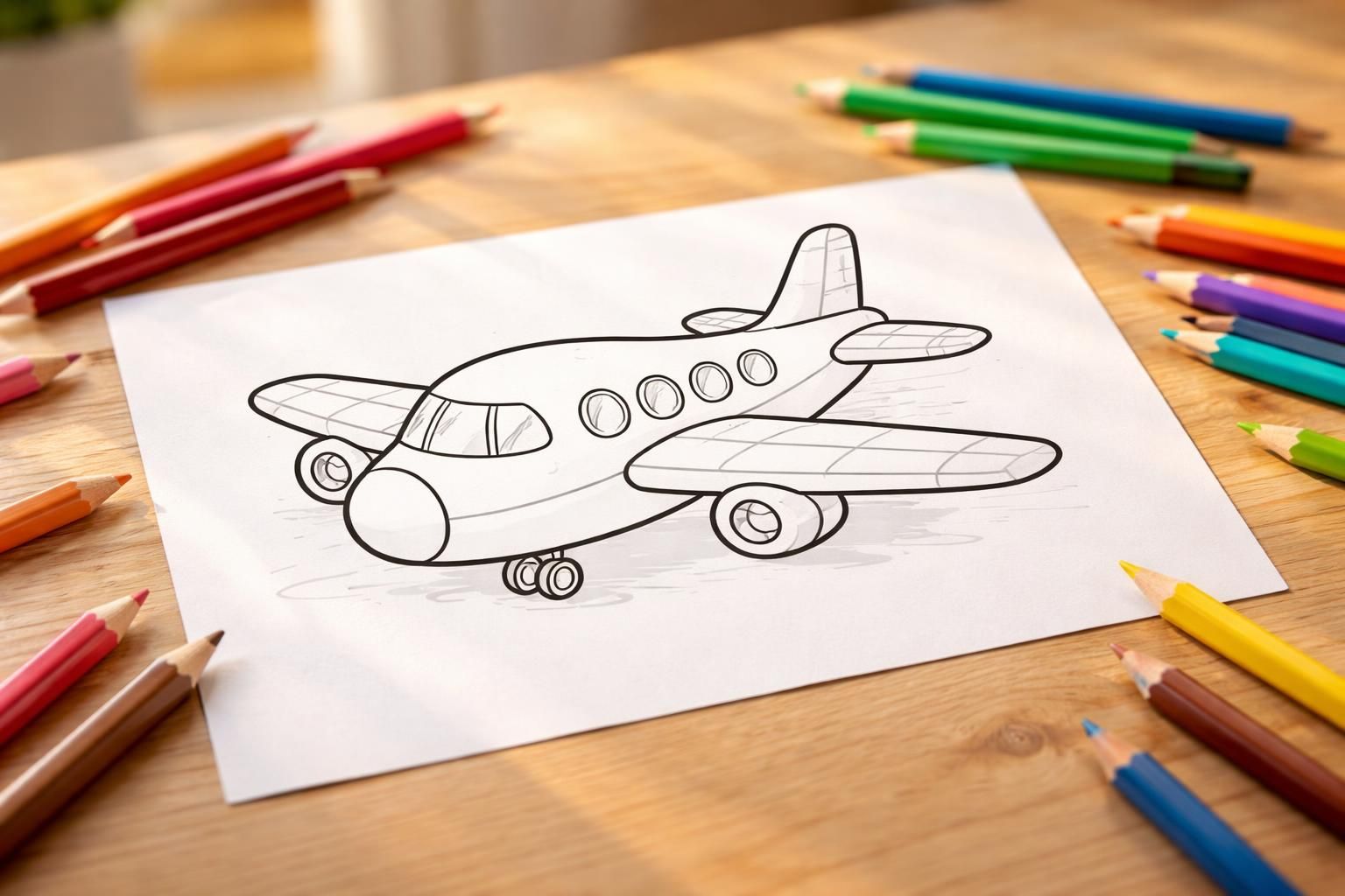 découvrez notre avion à colorier, un outil éducatif ludique conçu pour développer la motricité fine des enfants tout en stimulant leur créativité et concentration.