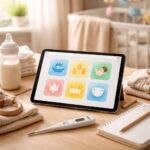 Organisation puériculture d’un bébé : routines partagées sur tablette tactile