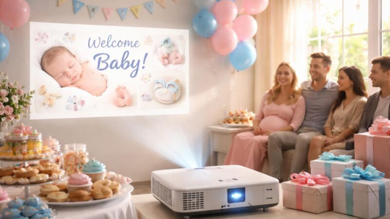 découvrez un diaporama inoubliable pour la baby shower de votre bébé, projeté avec la qualité exceptionnelle du vidéoprojecteur epson pour des souvenirs partagés en famille.