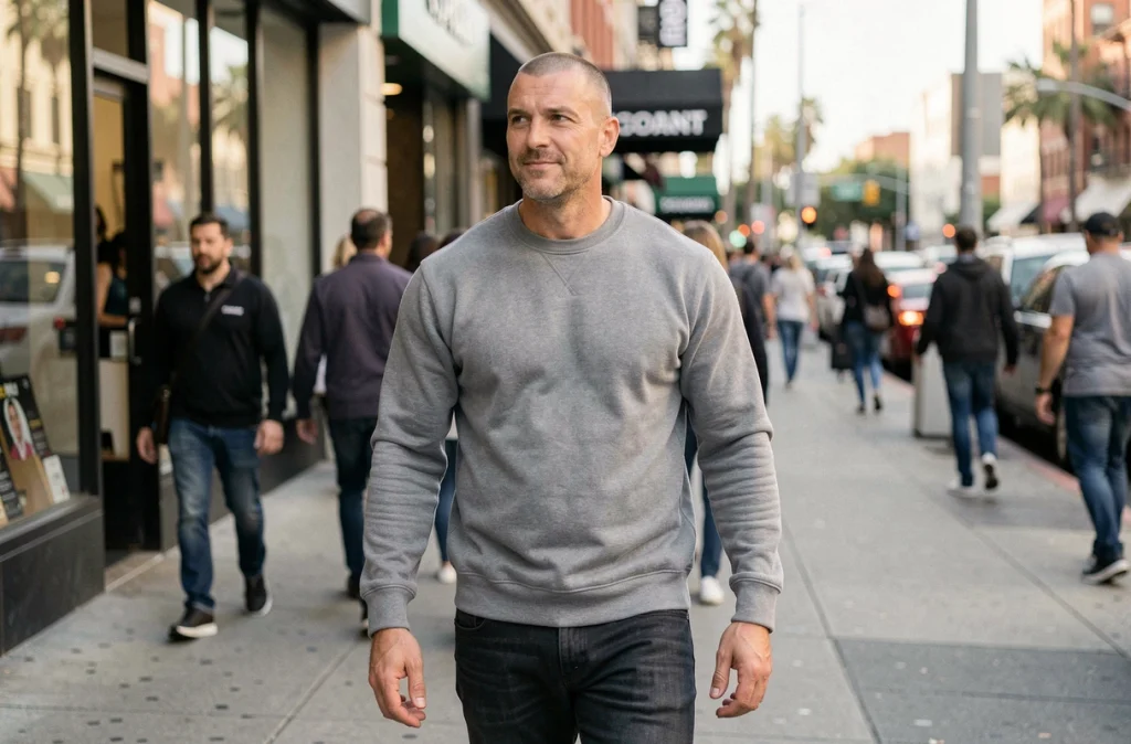 Célébrité de catch photographiée en candid dans une rue animée de Los Angeles, style paparazzi éditorial